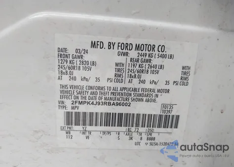 2024 Ford Edge Sel from USA, damaged, VIN 2FMPK4J93RBA96002
